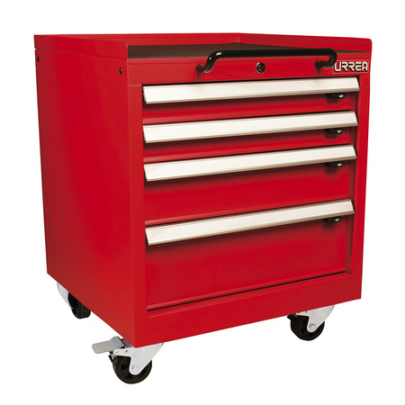 URREA MP-Series Roller Cabinet, 4 Drawer, Red, Steel, 23 in W x 27-1/2 in D x 22 in H MP23M4